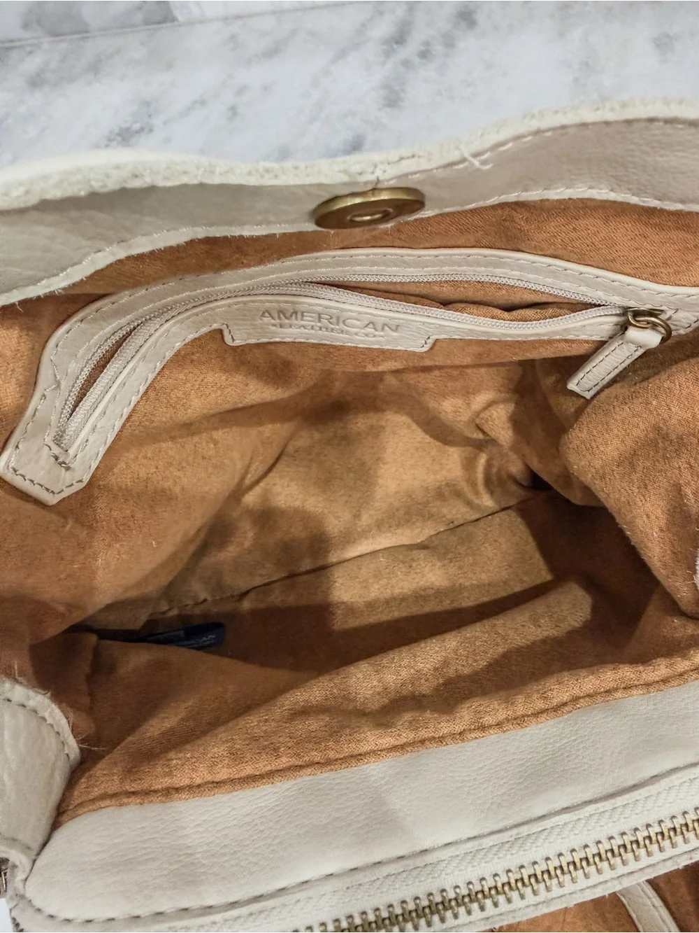 American Leather Co Austin Triple Entry Pebbled Leather Bucket Bag